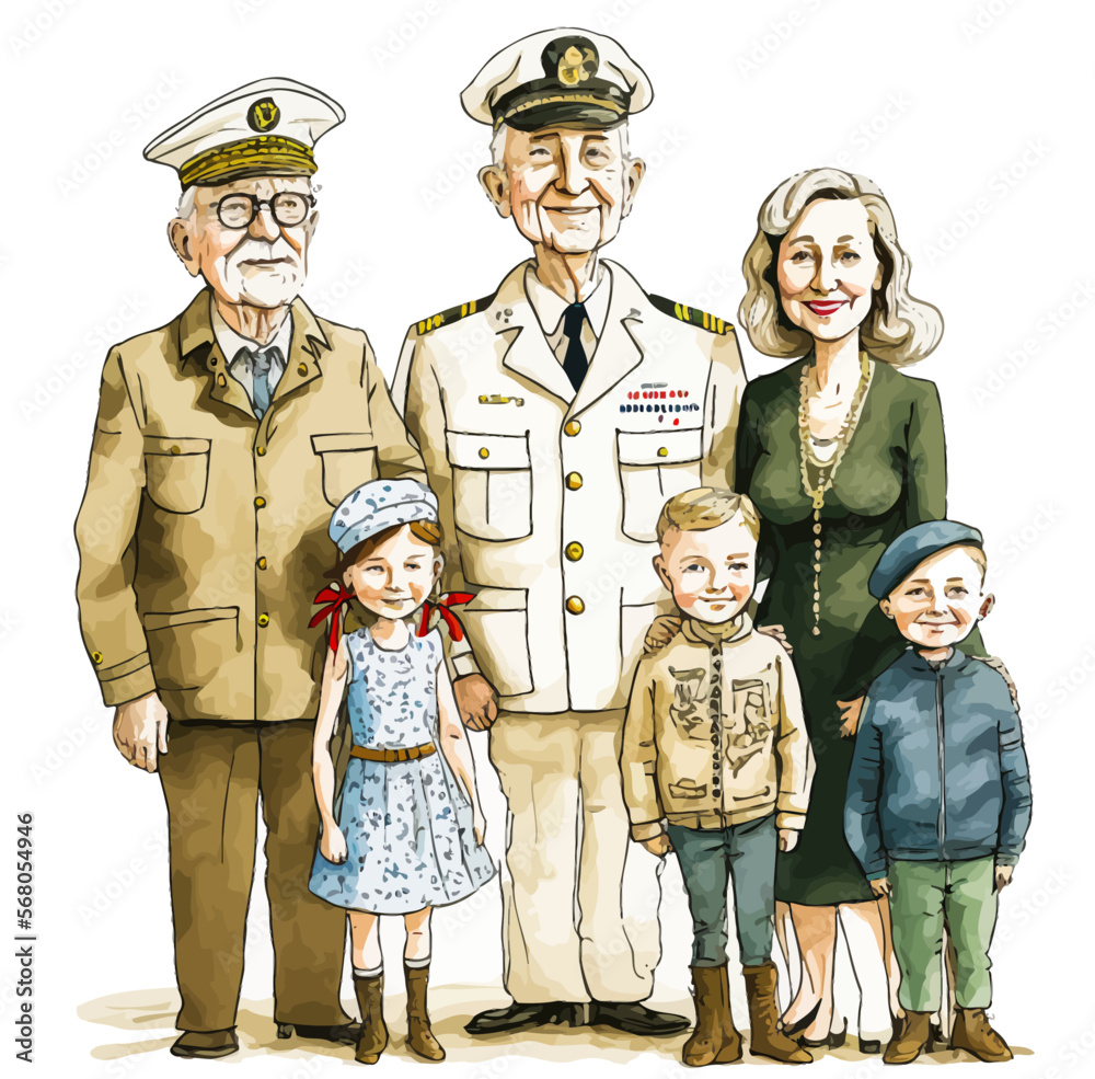 Φωτογραφία Vector illustration depicting an American military family, of all generations