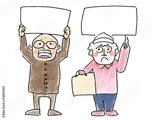 Group of elderly people peacefully demonstrating for an important cause. Strong images for graphic or advertising purposes.