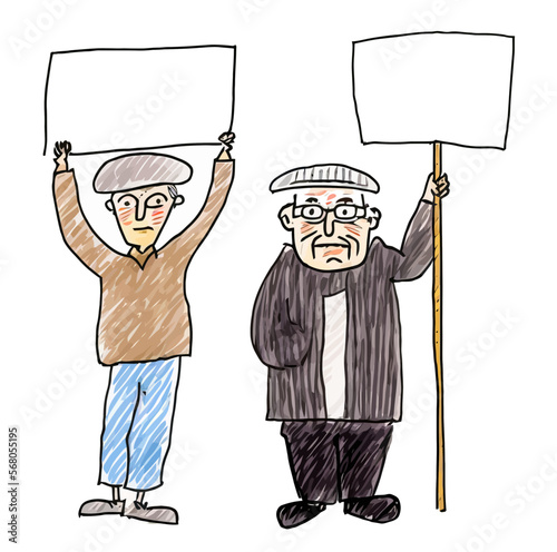 Group of seniors demonstrating with signs against a political measure or an important statement. Emotion and action to illustrate many issues.