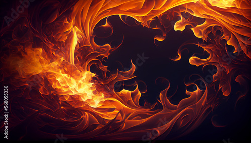 Dark background with a frame made of fire. Generative AI