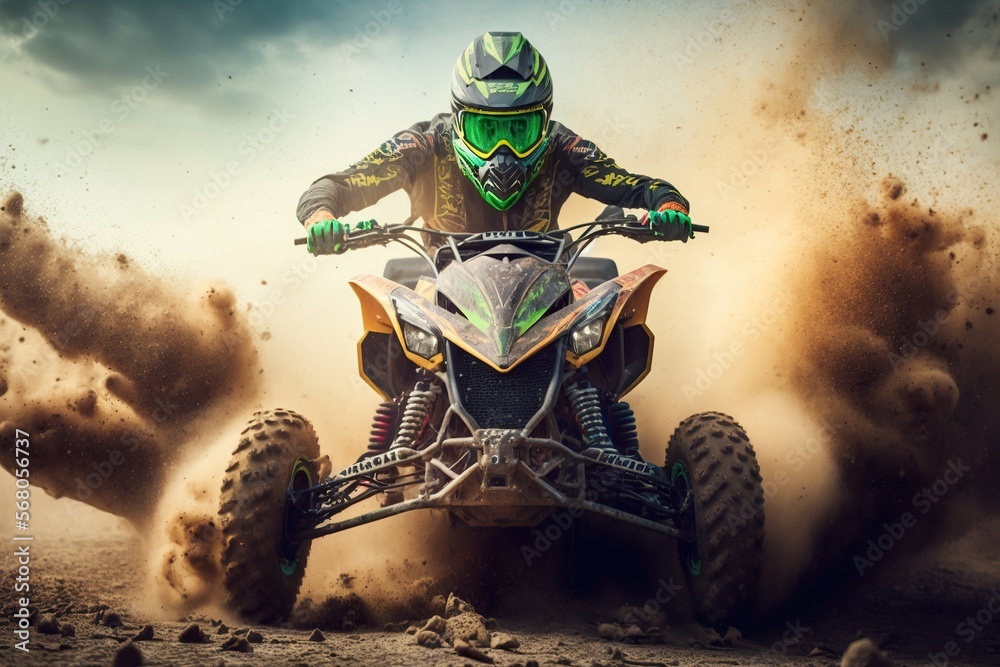 ATV Extreme quad cross MX Rider riding on Sand track ,desert one the  background Illustration Stock | Adobe Stock