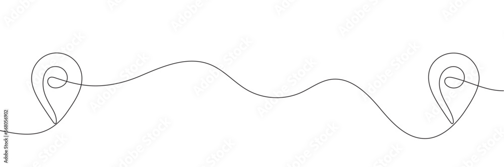 Continuous drawing of one line path and location markers. GPS navigation and travel concept. Vector illustration Continuous drawing of one line path and location markers. GPS navigation and travel concept. Vector illustration