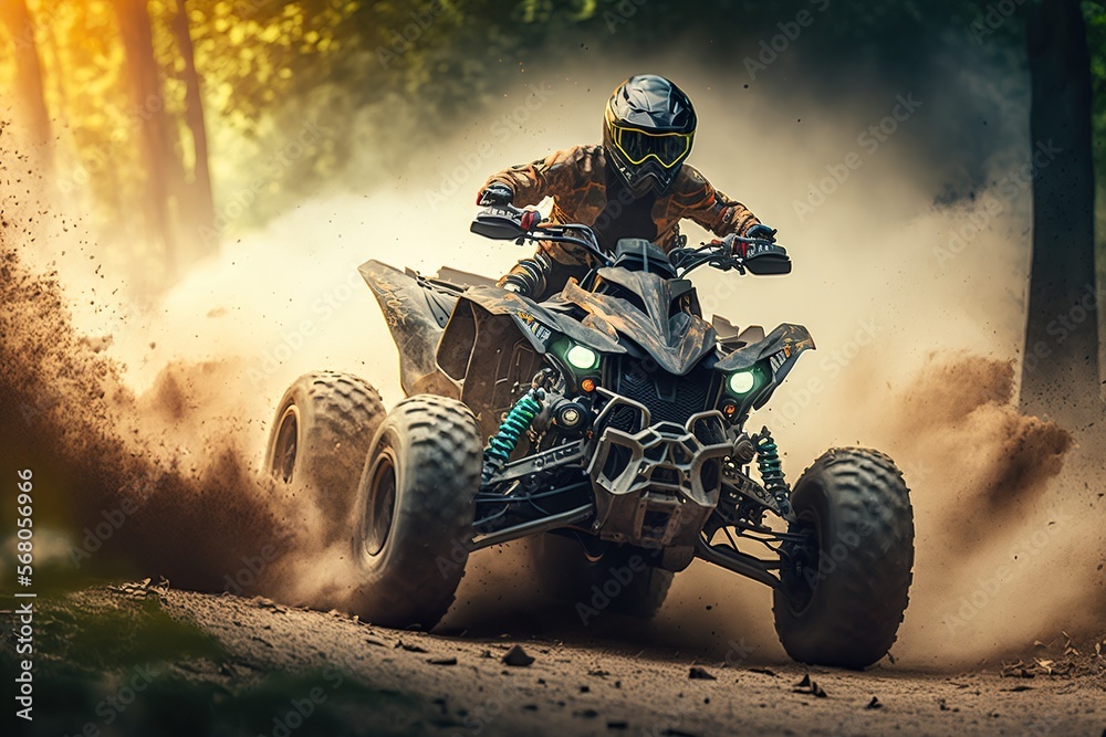 Extreme quad cross MX Rider riding on dirt track ,forest one the  background, Generative ai Illustration Stock | Adobe Stock