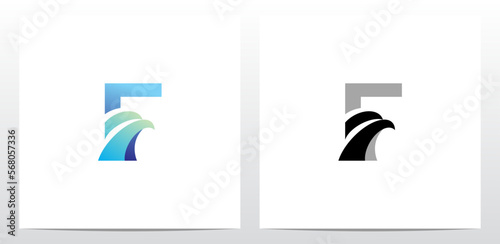 Swoosh Eagle Head On Letter Logo Design F