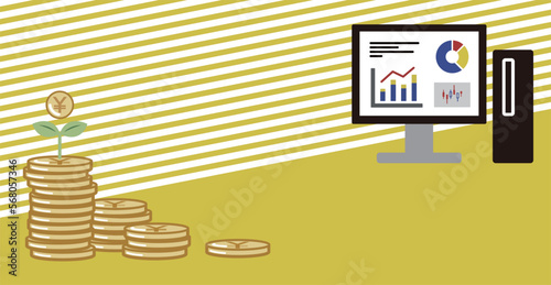 投資や貯金で日本円を育てるイメージ背景イラスト