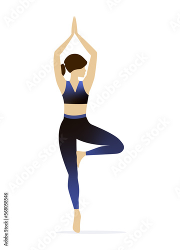 Slim sportive young woman doing yoga & fitness exercises. Healthy lifestyle. Collection of female cartoon characters demonstrating various yoga positions isolated on white background - Vector