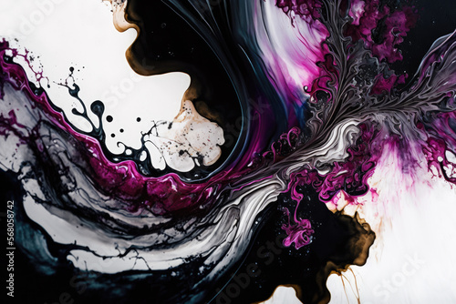 Fluid Art Abstract Ink Pour | Purple, Black, Gold, and White | Modern Liquid Artwork using Generative AI