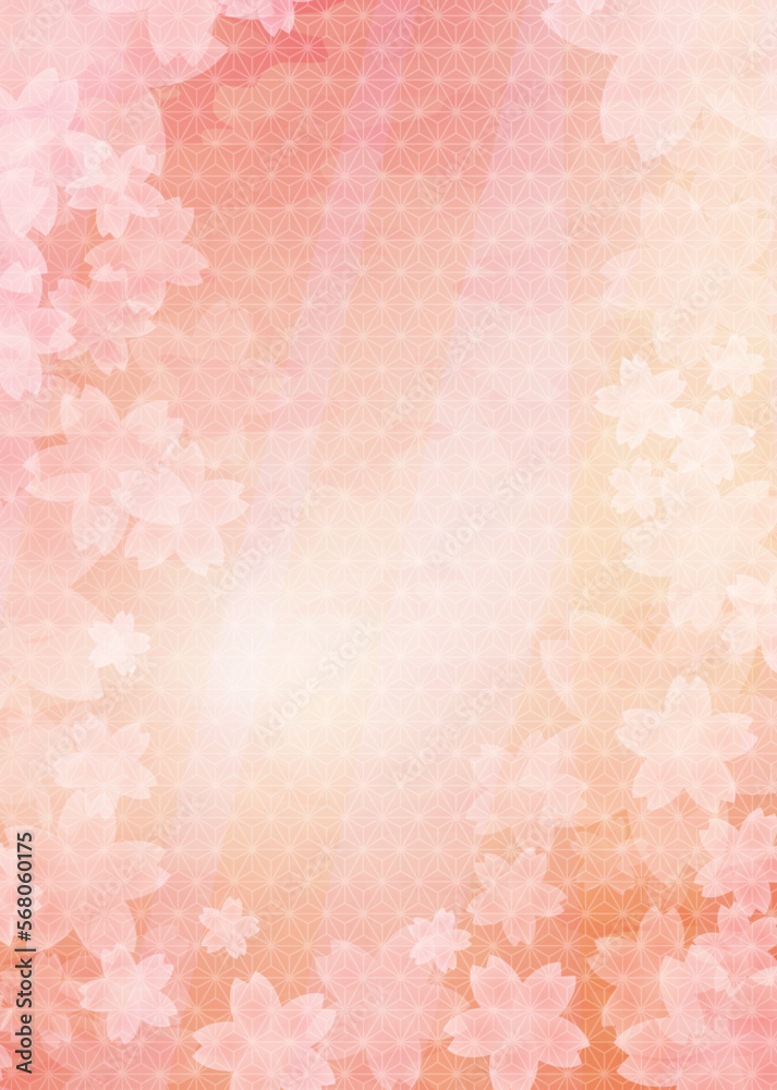 麻の葉模様　ピンクの春色背景イラスト