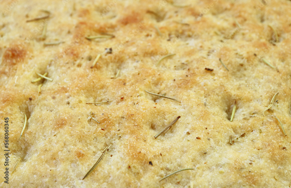 Closed Up Mouthwatering Texture of Rosemary and Olive Oil Focaccia Bread Closed Up Mouthwatering Texture of Rosemary and Olive Oil Focaccia Bread