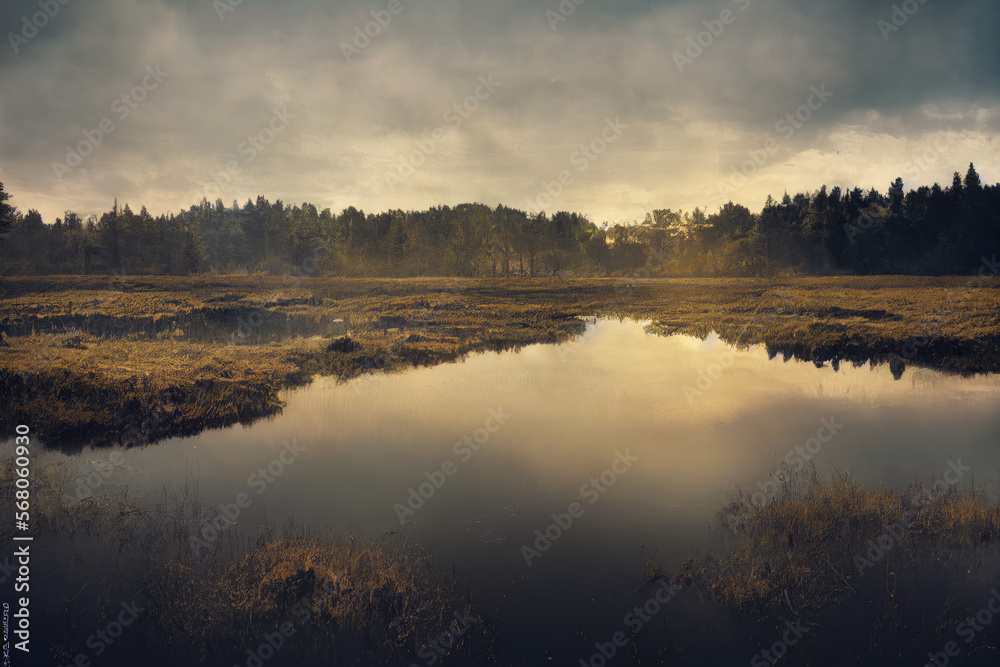 moody swamp with water, trees, and moss