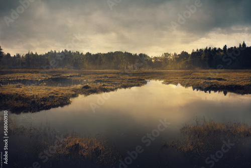 moody swamp with water, trees, and moss © Metzae