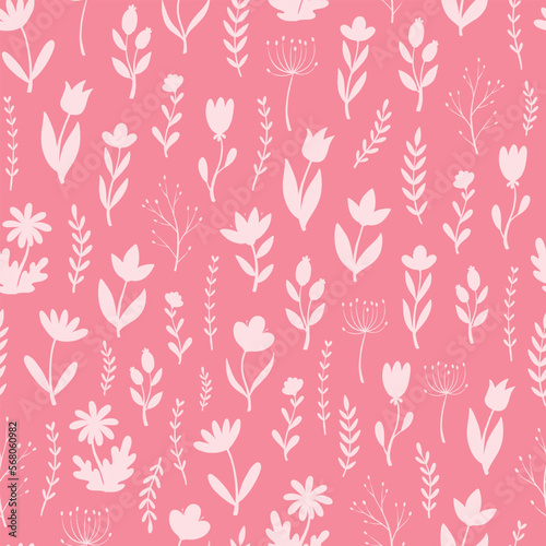 floral seamless pattern with flowers  silhouettes on pink backgrounds for wallpaper  scrapbooking  stationary  textile prints  wrapping paper  packaging  etc. EPS 10