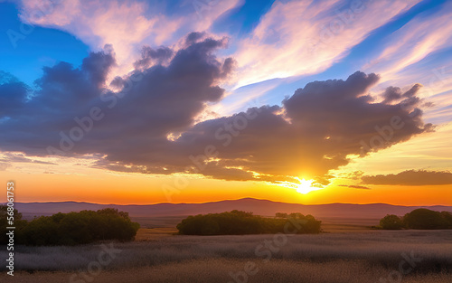 Beautiful cloud formation scenery during the sunrise on the empty field