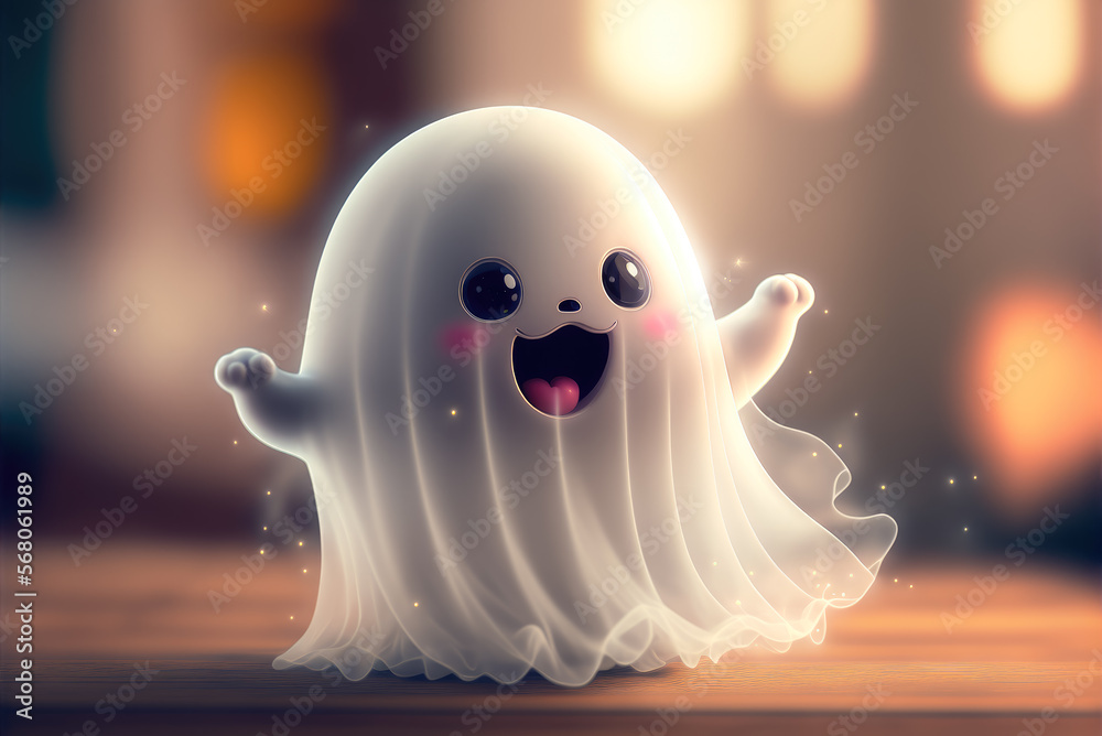 Obraz premium A cute funny ghost character. Created with Generative AI.