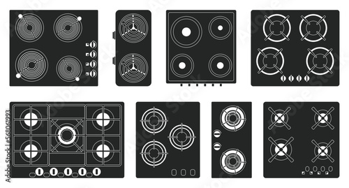 Cooktop surface vector black set icon. Vector illustration electric stove on white background. Isolated black set icon electric stove.