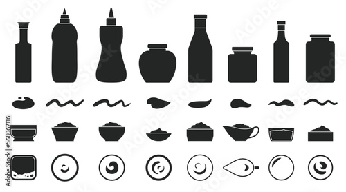 Sauce vector black icon set . Collection vector illustration ketchup on white background. Isolated black icon set sauce for web design.