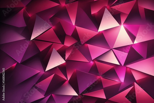 Triangle based background that is abstract. Violet to crimson color gradient. Generative AI