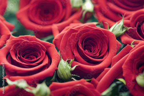 closeup of a bouquet of red roses