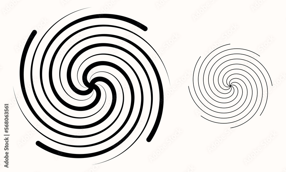 Spiral with lines in circle as endless symbol. Abstract geometric art line background, logo, icon or tattoo. Psychedelic rotating optical illusion.