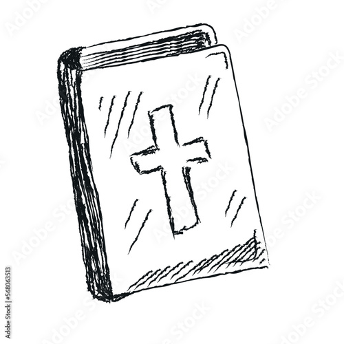 Bible book. Hand drawn vector illustration with Bible book and sunburst . Vector illustration