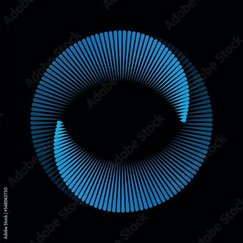 Blue lines in circle abstract background. Yin and yang symbol. Dynamic transition illusion.