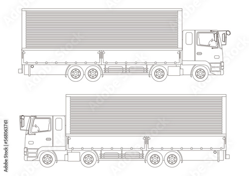 大型トラックの右向きと左向きの線画