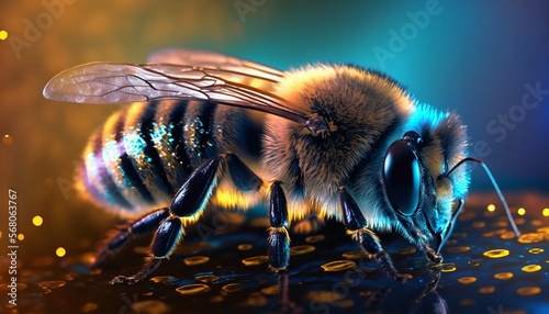A close-up of a bee on a honeycomb, Bee and honey. Generative AI. © Concept Killer