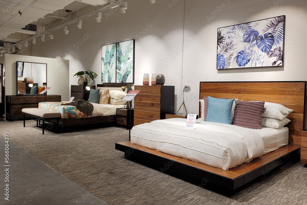 PENANG, MALAYSIA 1 FEB 2023 Interior view furniture department in Harvey Norman store Penang