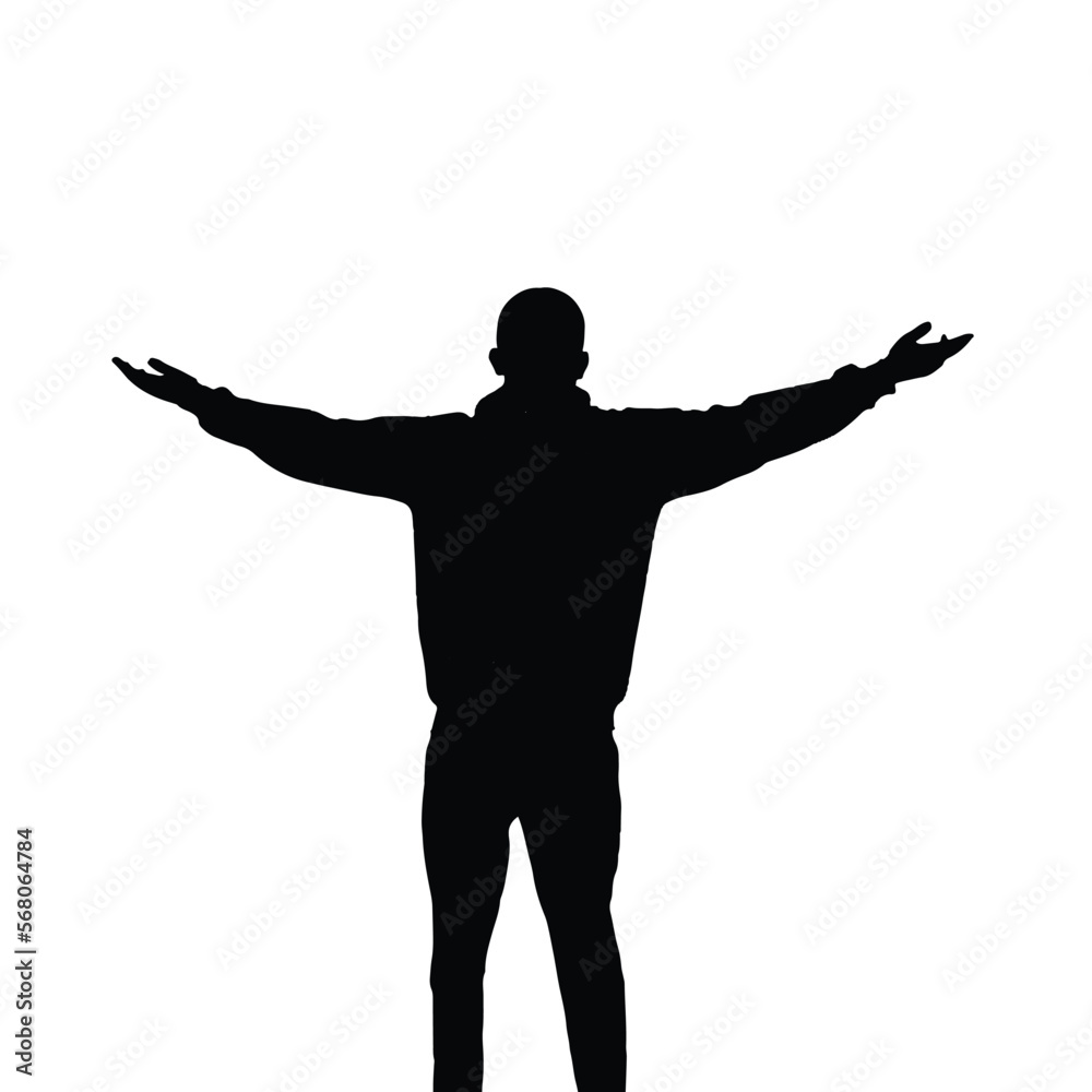 Silhouette of a person with arms outstretched, vector. Freedom and personal success concept. Winner, conquer, Vector illustration.