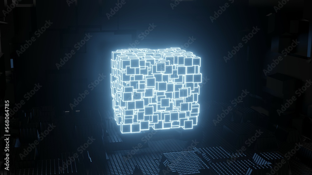Blue Cube, Glowing, 3D Render Abstract Background Texture Blue Cube, Glowing, 3D Render Abstract Background Texture