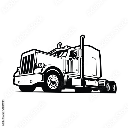 Big rig 18 wheeler semi truck tractor side view silhouette vector art isolated