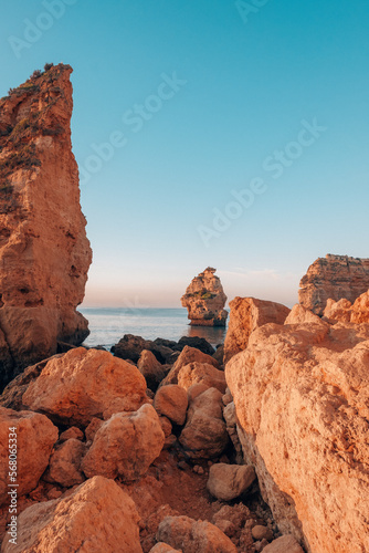 Sunrise at Marinha Beach in Algarve, Portugal from Cliff in Lagoa
