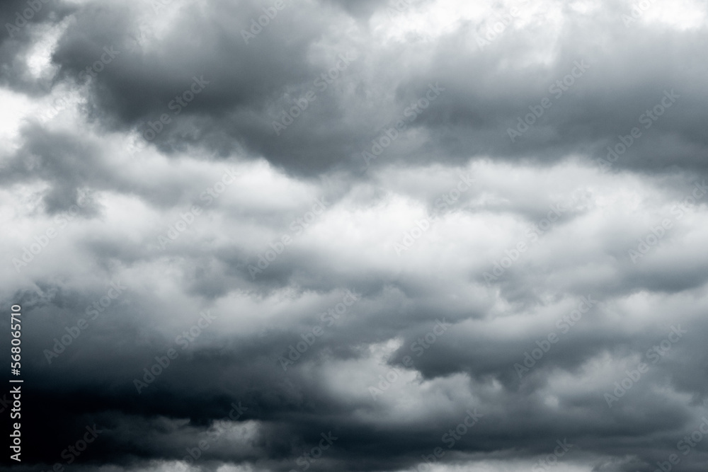 dark clouds make sky in black. Heavy rain thunderstorm. Pattern of clouds overcast predict tornado, Hurricane or thunderstorm and rainy. Dark sky cloudy have storm and lightning thunderbolt.