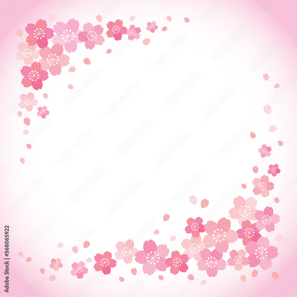 桜と花びらの和風フレーム 背景 テクスチャ バナー/正方形・ピンクグラデーション