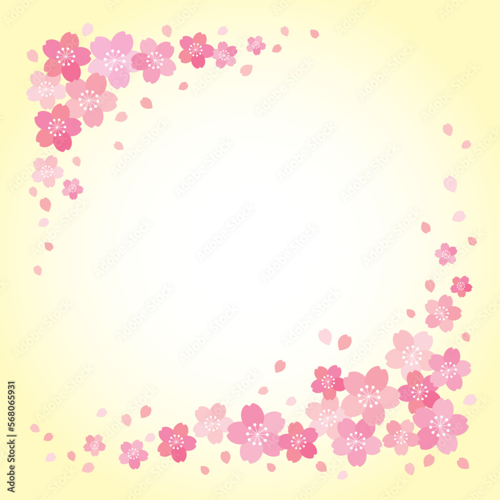 桜と花びらの和風フレーム 背景 テクスチャ バナー/正方形・黄色グラデーション