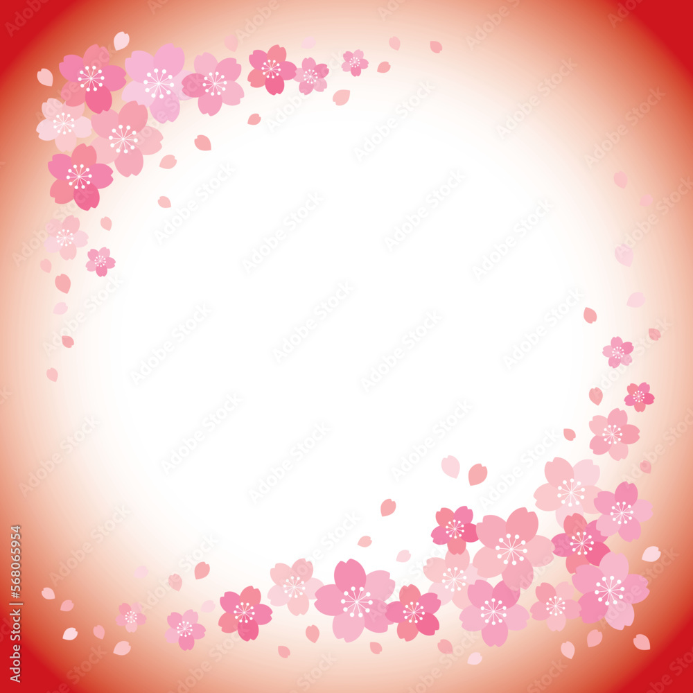 桜と花びらの和風フレーム 背景 テクスチャ バナー/正方形・赤グラデーション