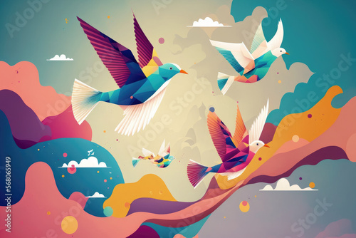 birds flying and abstract sky  spring background abstract happy background freedom birds concept symbol of liberty and freedom. Generative AI