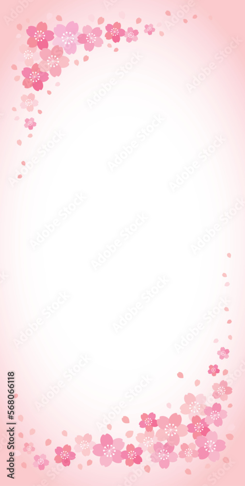 桜と花びらの和風フレーム 背景 テクスチャ バナー/縦長・ピンクグラデーション
