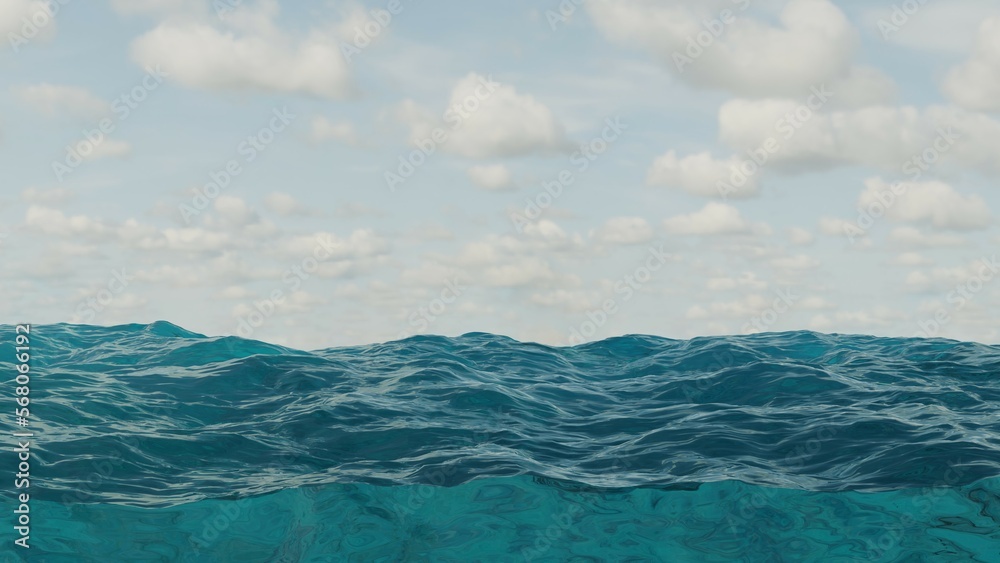 Sea And Sky Background, Blue, 3D Render Abstract Background Texture