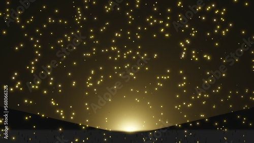Yellow Golden Particles Background, Flying, Reflection, Light, 3D Render Abstract Background Texture