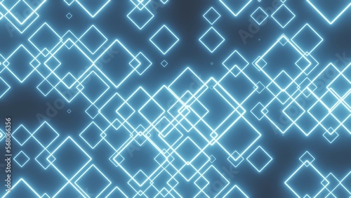 Abstract Blue Background, Square, Sci-fi, Pattern, Neon, Light, 3D Render Abstract Background Texture