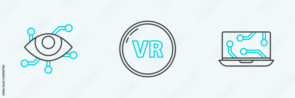 Set line Laptop, Virtual reality and icon. Vector Set line Laptop, Virtual reality and icon. Vector