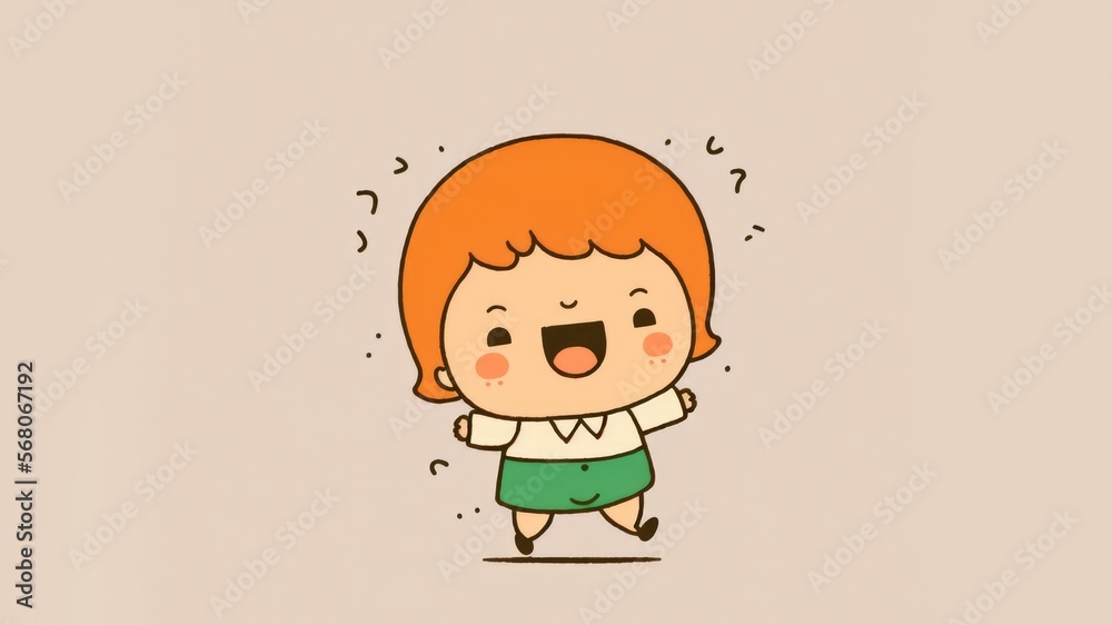 Cute baby girl chibi picture. Cartoon happy drawn characters