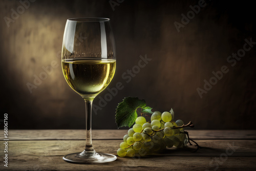 white wine into glass while leaning on wooden table. Generative AI