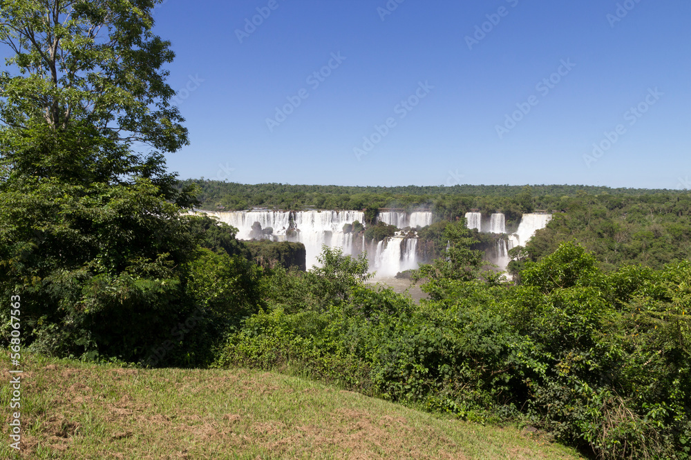 Iguazu Falls, monumental waterfall system on Iguazu River surrounded by lush green jungle - Brazil/Argentina border, South America.