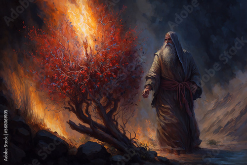 Moses and the Burning Bush painting created with Generative AI Fototapet