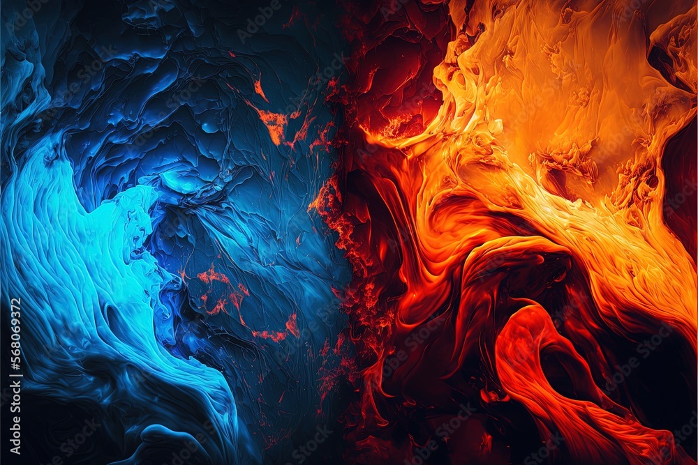 Red and blue fire on black background, Abstract multicolored Background