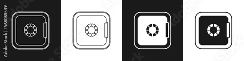 Set Safe icon isolated on black and white background. The door safe a bank vault with a combination lock. Reliable Data Protection. Vector