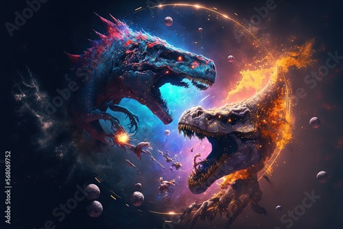 Space dinosaurs fight over the nebula