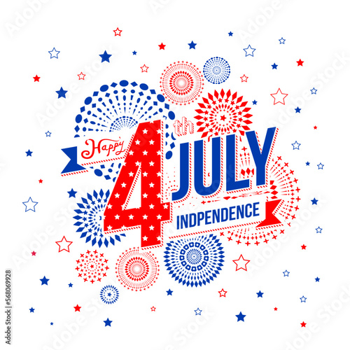 Happy 4th of July independence day with fireworks background.
